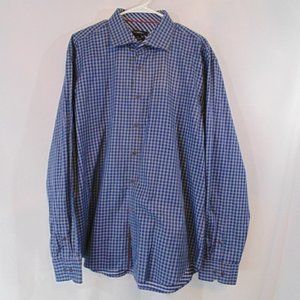 MENS BUGATCHI SHAPED FIT L/S SHIRT WITH CONTRAST CUFFS XXL Blue check/plaid
